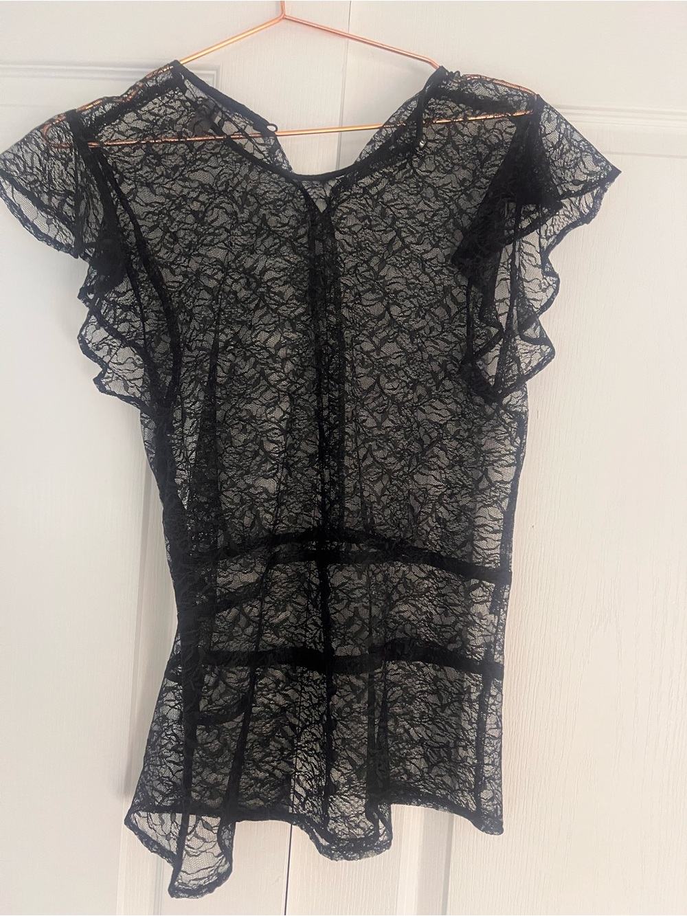 Chelsea28 Black Lace Top with Delicate Sheer Detail